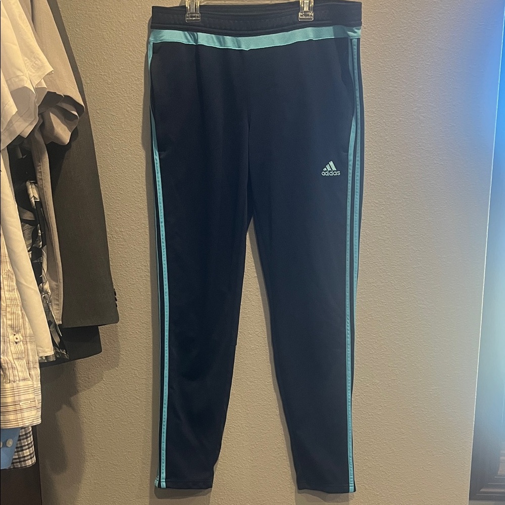 Adidas Women’s Dark Blue Joggers with Light Blue Stripes